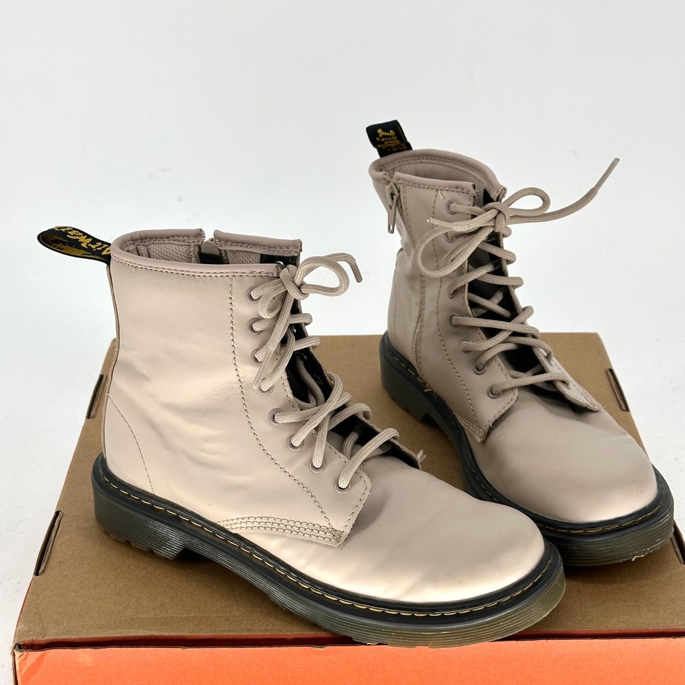 Dr. Marten Vintage Taupe Leather Lace Up Platform Ankle Zip Boots Women's 5